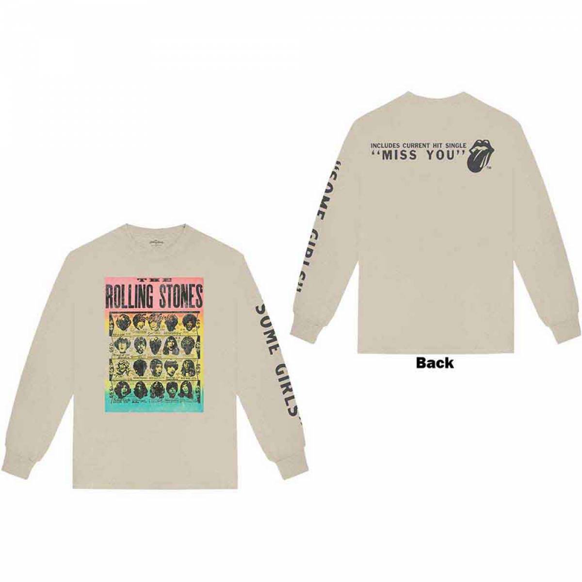 【予約商品】THE ROLLING STONES Unisex Long Sleeve バンドTシャツ: Some Girls (Sand) (Back & Sleeve Print) - SAND