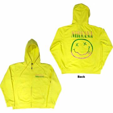 【予約商品】NIRVANA Unisex Zipped Hoodie: Sorbet Ray Happy Face (Neon Yellow) (Back Print) - NEON YELLOW
