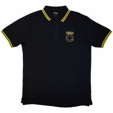 【予約商品】NIRVANA Unisex Polo Shirt: Happy Face (Black) - BLACK