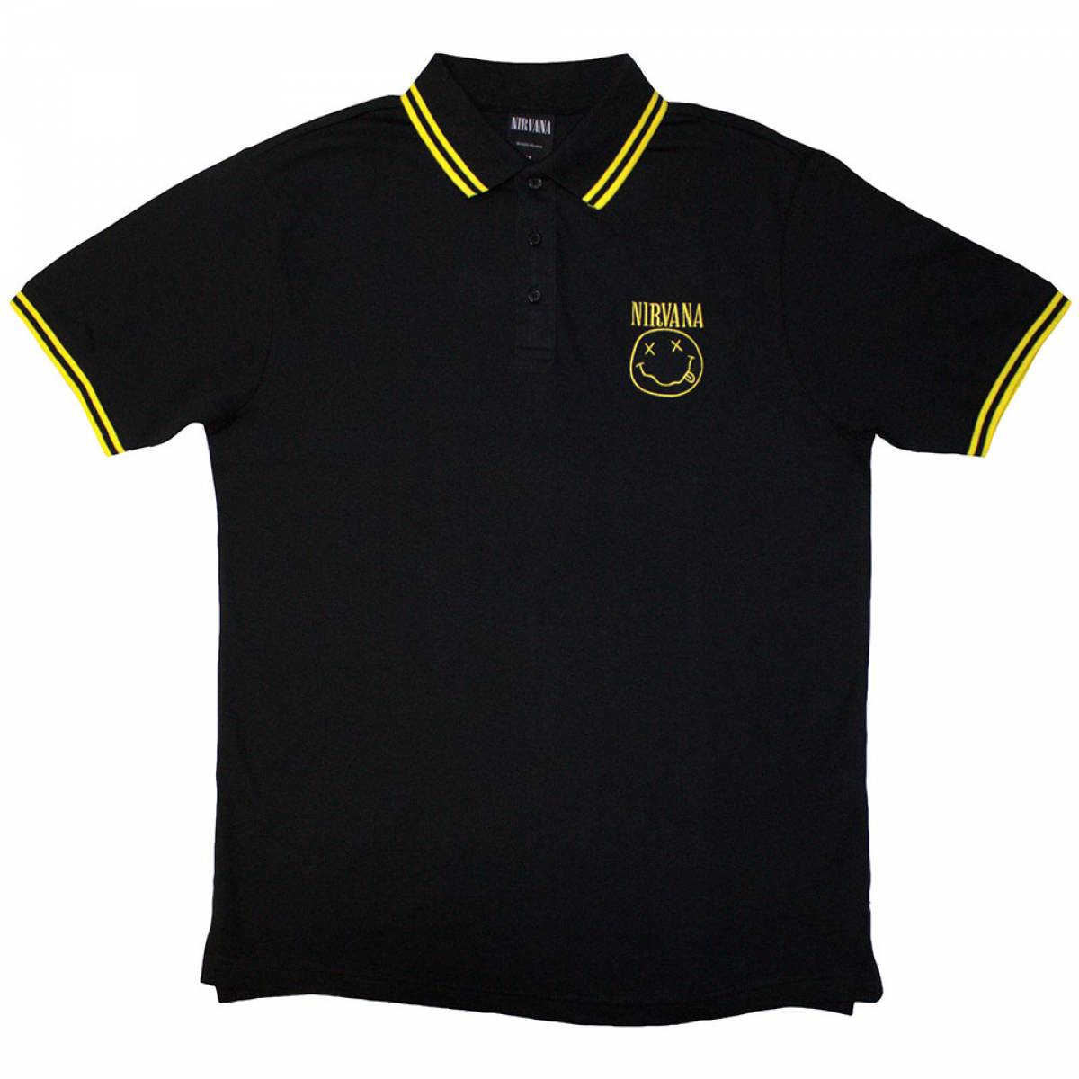 【予約商品】NIRVANA Unisex Polo Shirt: Happy Face (Black) - BLACK
