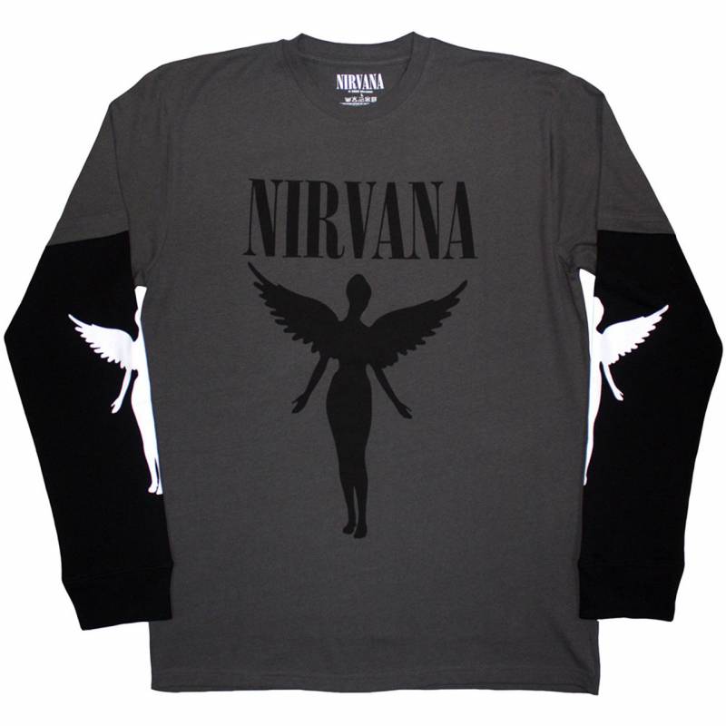 【予約商品】NIRVANA Unisex Layered Long Sleeve バンドTシャツ: In Utero Mono (Charcoal Grey & Black) (Sleeve Print)