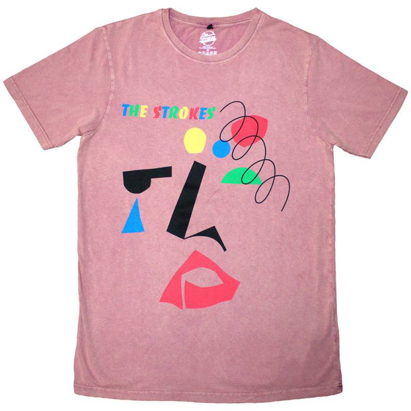 【予約商品】THE STROKES Unisex Stone Wash バンドTシャツ: Abstract Face (Kashmir Red)