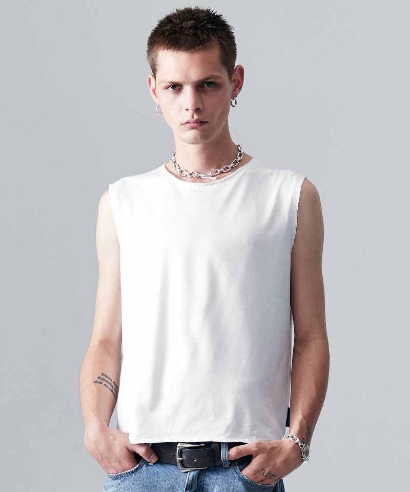 【予約商品】glamb(グラム)Blue Noise Premium Grade Sleeveless T-Shirt / ブルーノイズプレミアムグレードスリーブレスTシャツ - White