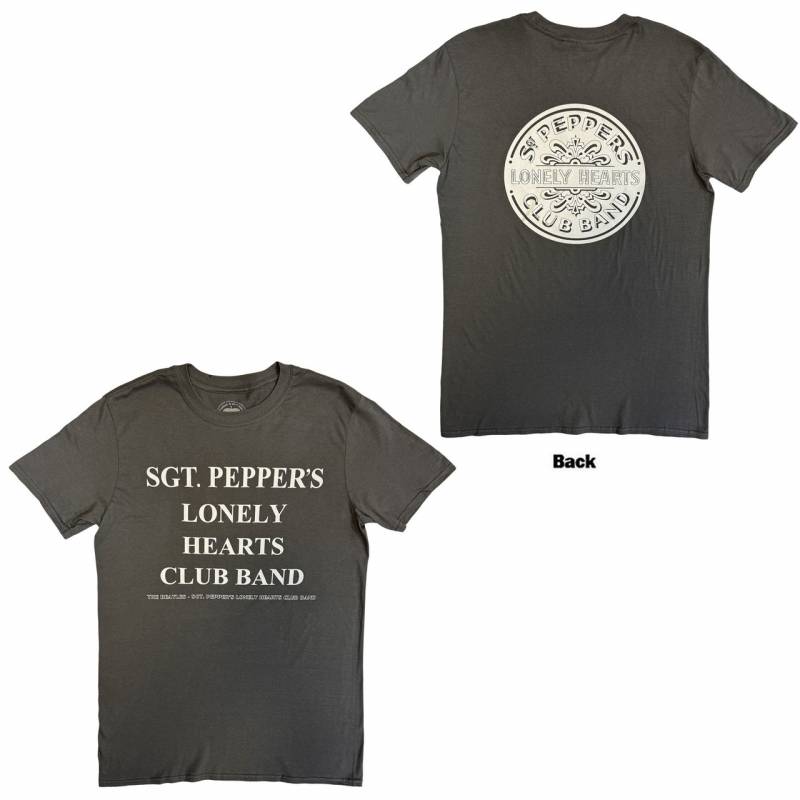 【予約商品】THE BEATLES バンドTシャツ ユニセックス: Sgt Peppers Lonely Hearts Club Band with Drum (Charcoal Grey) (Back Print)
