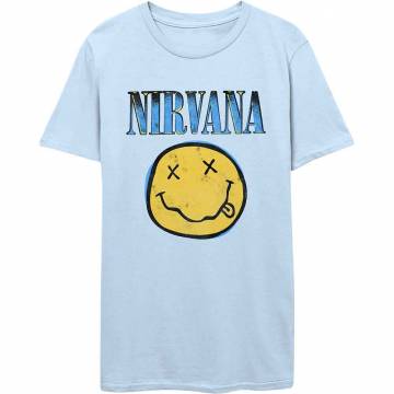【予約商品】NIRVANA バンドTシャツ ユニセックス: Xerox Happy Face Blue (Light Blue) - LIGHT BLUE