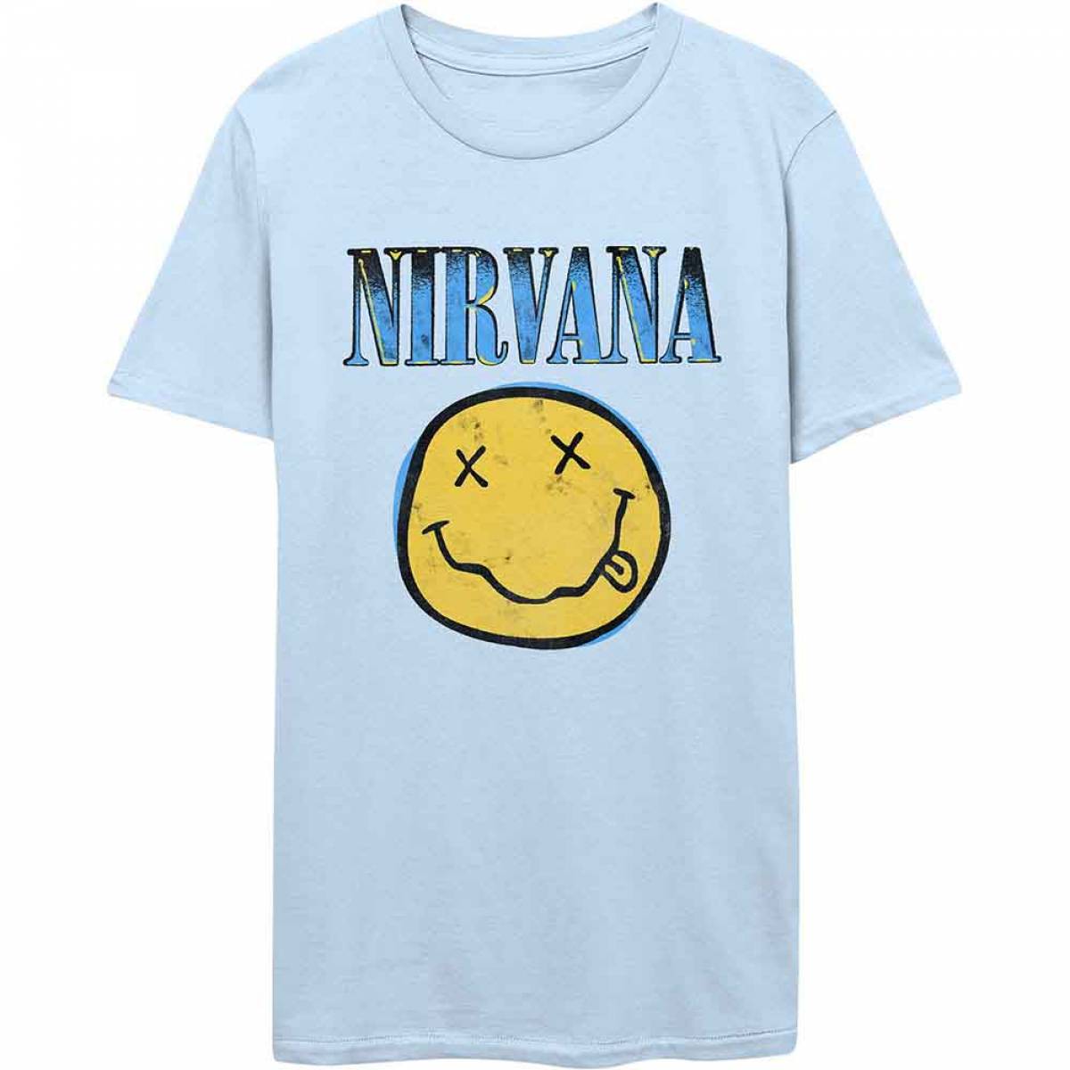 【予約商品】NIRVANA バンドTシャツ ユニセックス: Xerox Happy Face Blue (Light Blue) - LIGHT BLUE