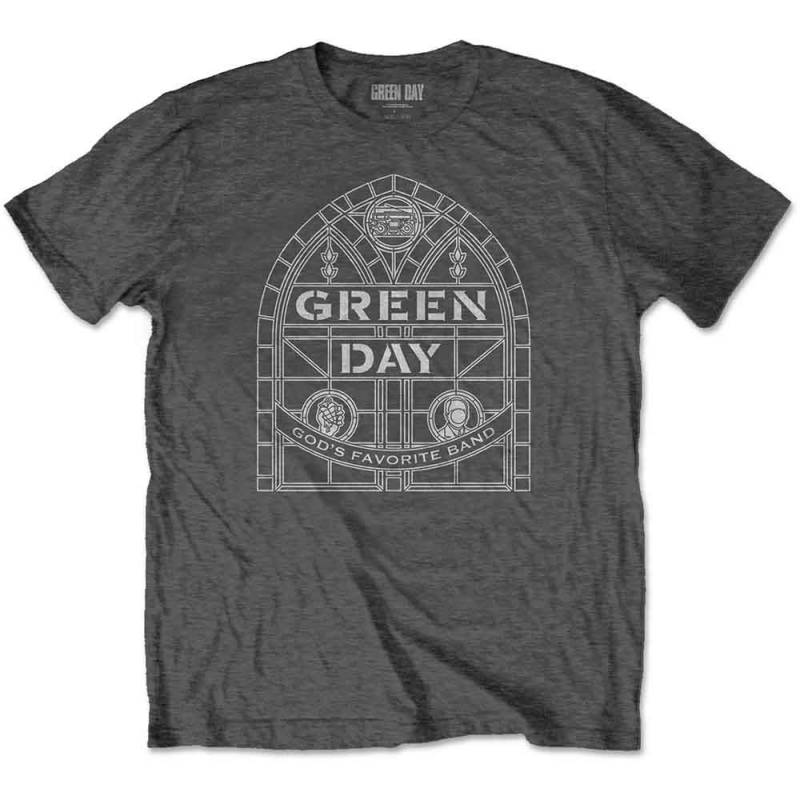 【予約商品】GREEN DAY バンドTシャツ ユニセックス: Stained Glass Arch (Charcoal Grey) - CHARCOAL GREY