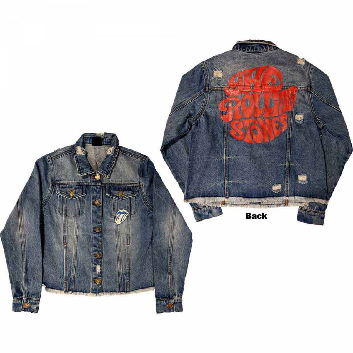 【予約商品】THE ROLLING STONES Ladies Denim Jacket: Script (Light Denim Blue) (Back Print) - LIGHT DENIM BLUE