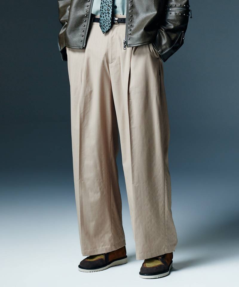 【予約商品】glamb(グラム) Stripe Grace Wide Pants / ストライプグレースワイドパンツ - Beige