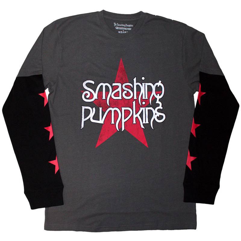 【予約商品】THE SMASHING PUMPKINS Unisex Layered Long Sleeve バンドTシャツ: Star Logo (Charcoal Grey & Black) (Sleeve Print)