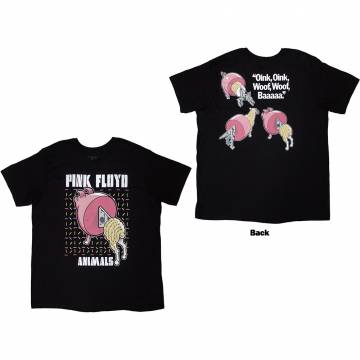 【予約商品】PINK FLOYD バンドTシャツ ユニセックス: Animals Cartoons (Black) (Back Print) - BLACK