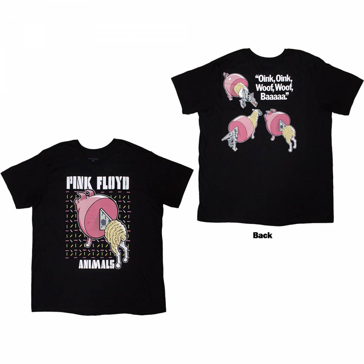 【予約商品】PINK FLOYD バンドTシャツ ユニセックス: Animals Cartoons (Black) (Back Print) - BLACK