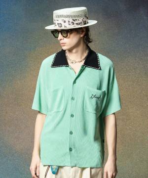 【予約商品】glamb(グラム)GB0225/SH11 : Stitch Collar Knit Shirt / ステッチカラーニットシャツ - Mint
