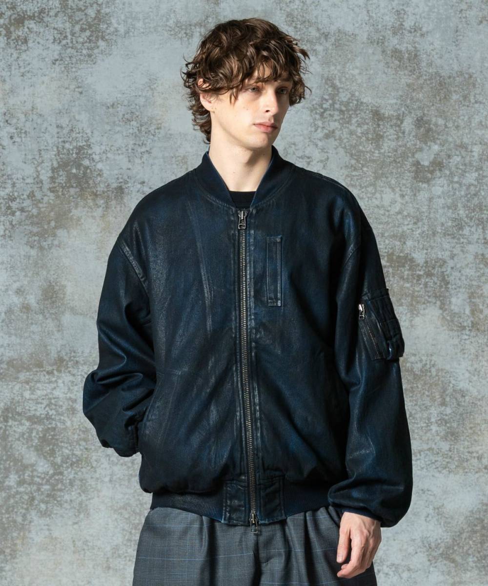 【予約商品】glamb(グラム)GB0325/JKT03 : Paraffin Coated Denim MA-1 / パラフィンコートデニムMA-1 - Black