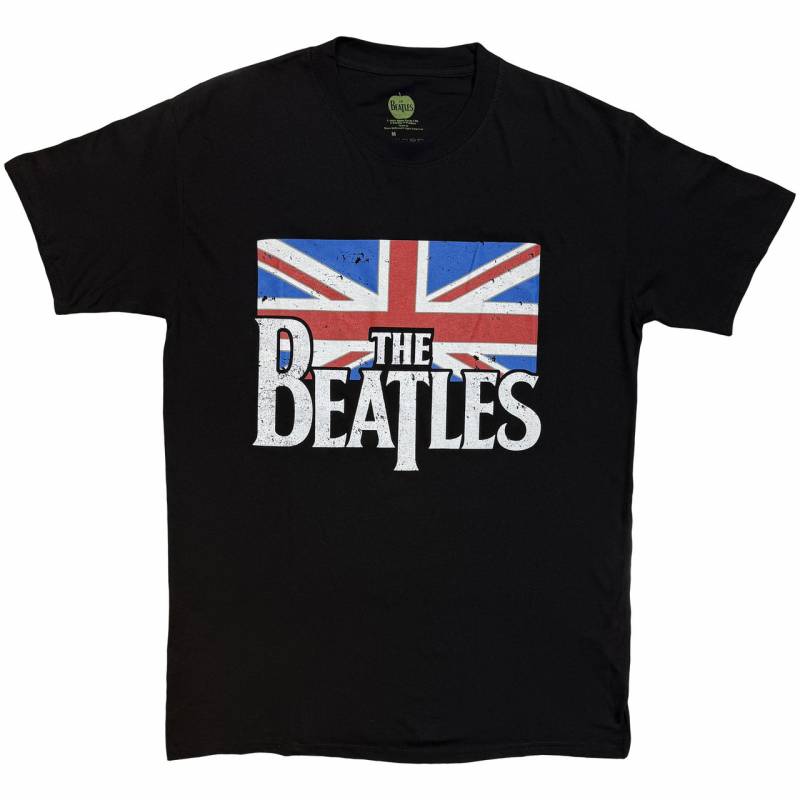 【予約商品】THE BEATLES バンドTシャツ ユニセックス: Drop T Logo & Vintage Flag (Black)
