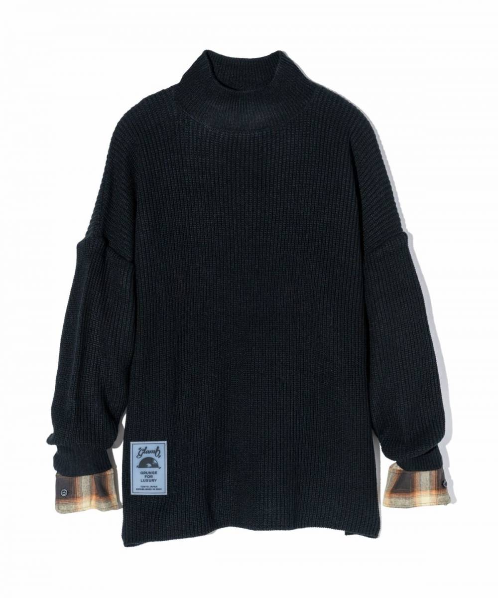 【予約商品】glamb(グラム) GB0424/KNT08 : Check Layered Pullover Knit  - Black