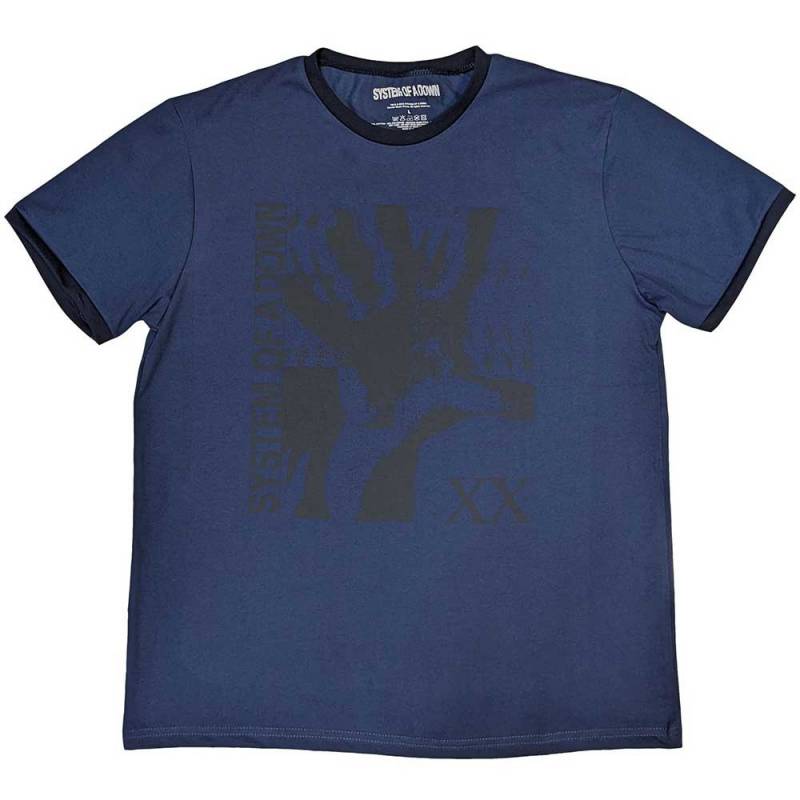 【予約商品】SYSTEM OF A DOWN Unisex Ringer バンドTシャツ: Intoxicated (Denim Blue)
