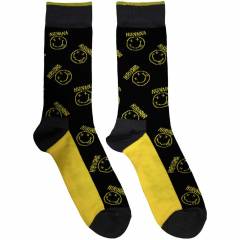 【予約商品】NIRVANA Unisex Ankle Socks: Yellow Happy Face Pattern (Black) (UK Size 6 - 11)