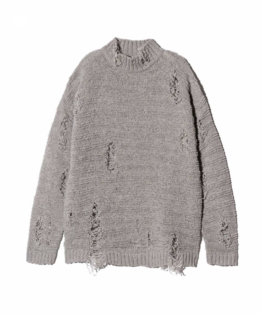 【予約商品】glamb(グラム)GB0125/KNT06 : Crush Mock Neck Knit / クラッシュモックネックニット - Gray