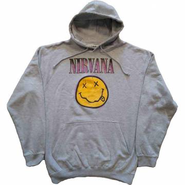 【予約商品】NIRVANA Unisex Pullover Hoodie: Xerox Happy Face Pink (Grey) - GREY