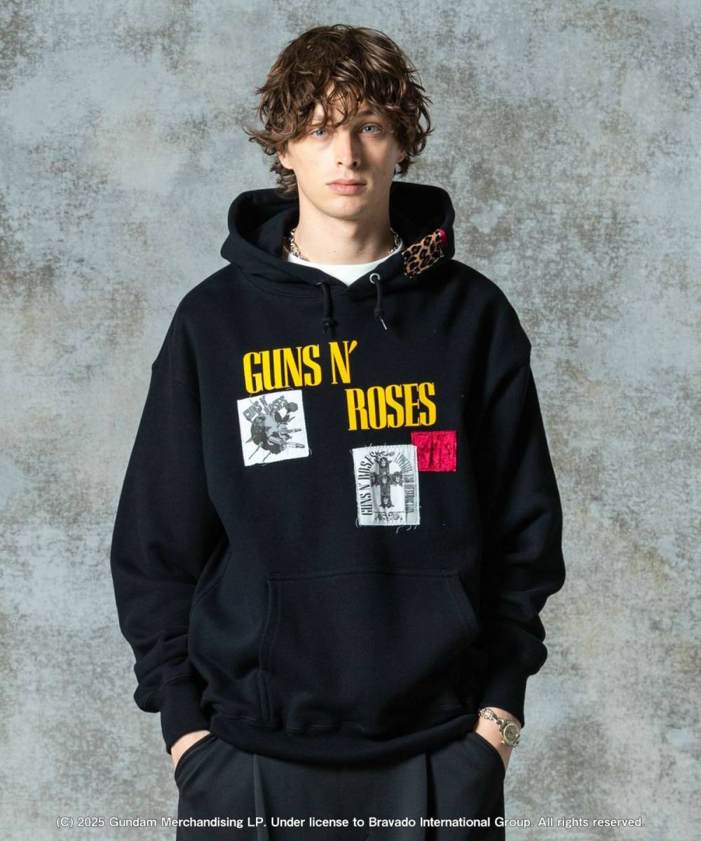 【予約商品】glamb(グラム)GB0325/CS03 : GUNS N’ ROSES Patchwork Hoodie / ガンズアンドローゼスパッチワークフーディ - Black