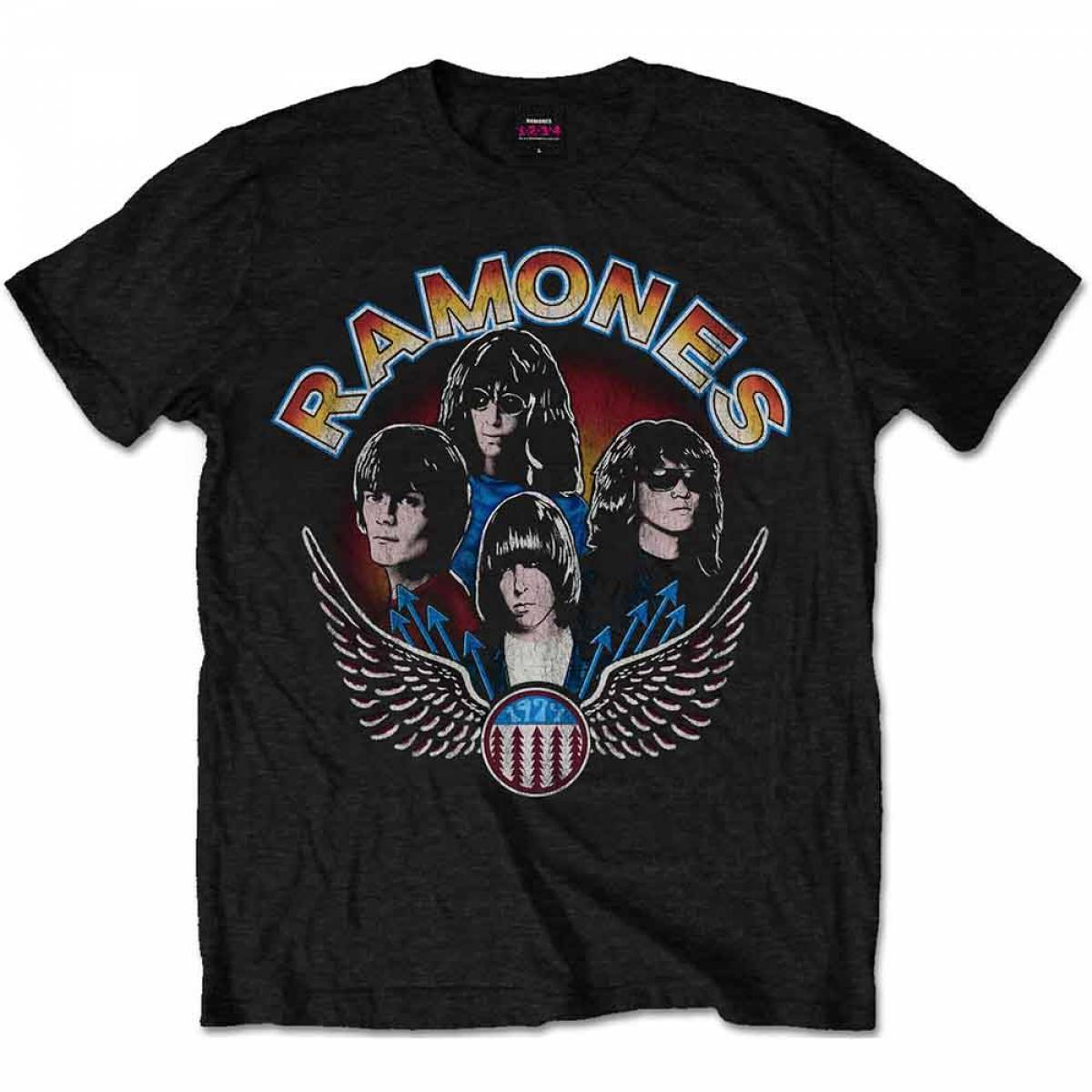 【予約商品】RAMONES バンドTシャツ ユニセックス: Vintage Wings Photo (Black) - BLACK