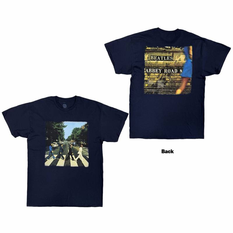 【予約商品】THE BEATLES バンドTシャツ ユニセックス: Vintage Abbey Road (Navy Blue) (Back Print)