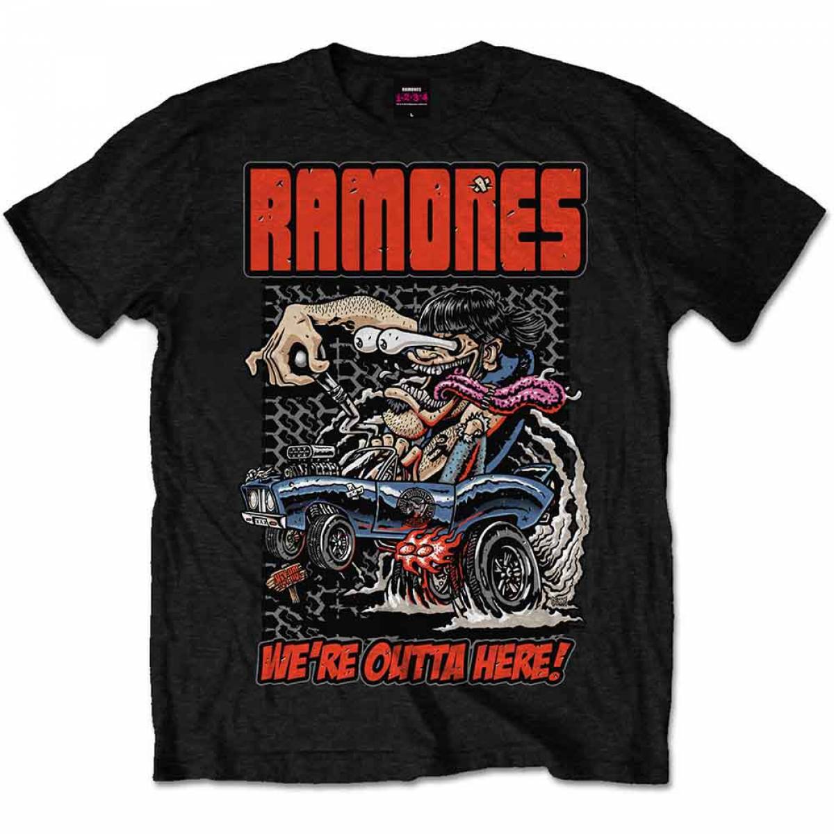 【予約商品】RAMONES バンドTシャツ ユニセックス: Outta Here (Black) - BLACK