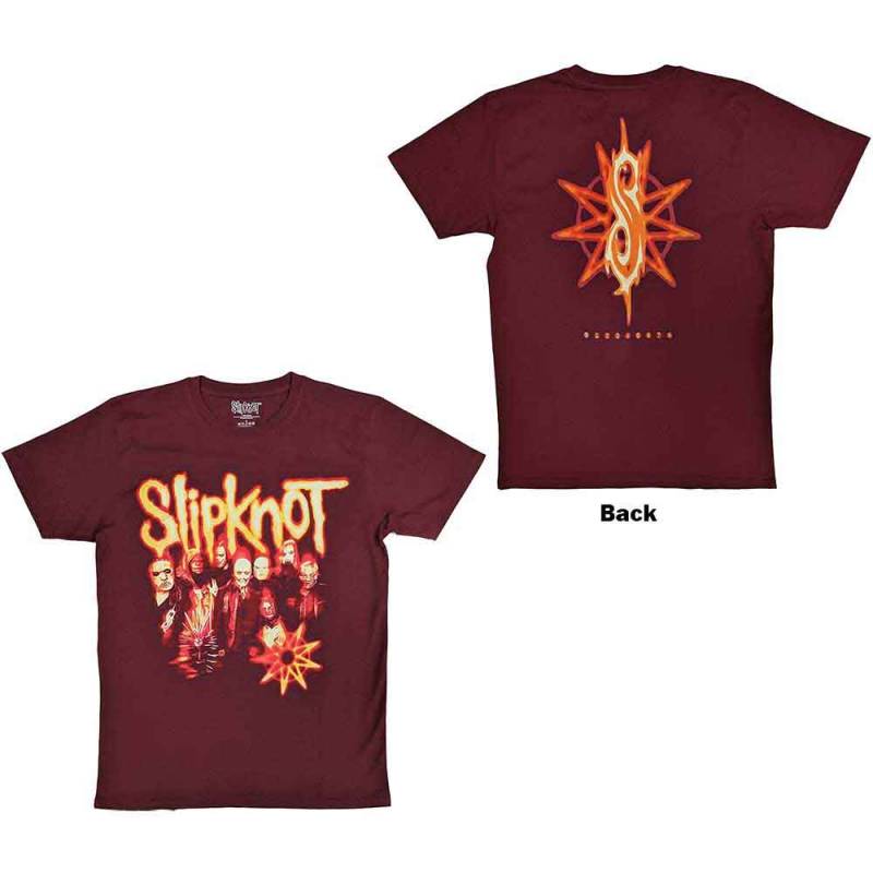 【予約商品】SLIPKNOT バンドTシャツ ユニセックス: The End, So Far Group Photo Tribal S Nonogram (Maroon Red) (Back Print) - MAROON RED