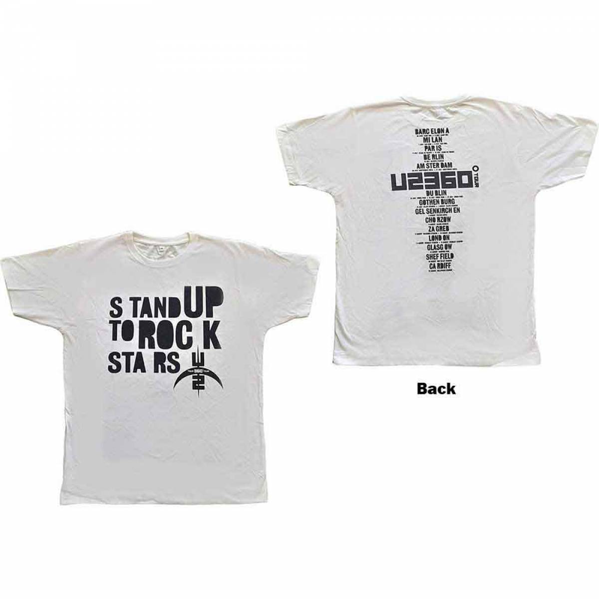 【予約商品】U2 バンドTシャツ ユニセックス: 360 Degree Tour 2009 Stand Up to Rock Stars (White) (Back Print & Ex-Tour) (Medium) - WHITE