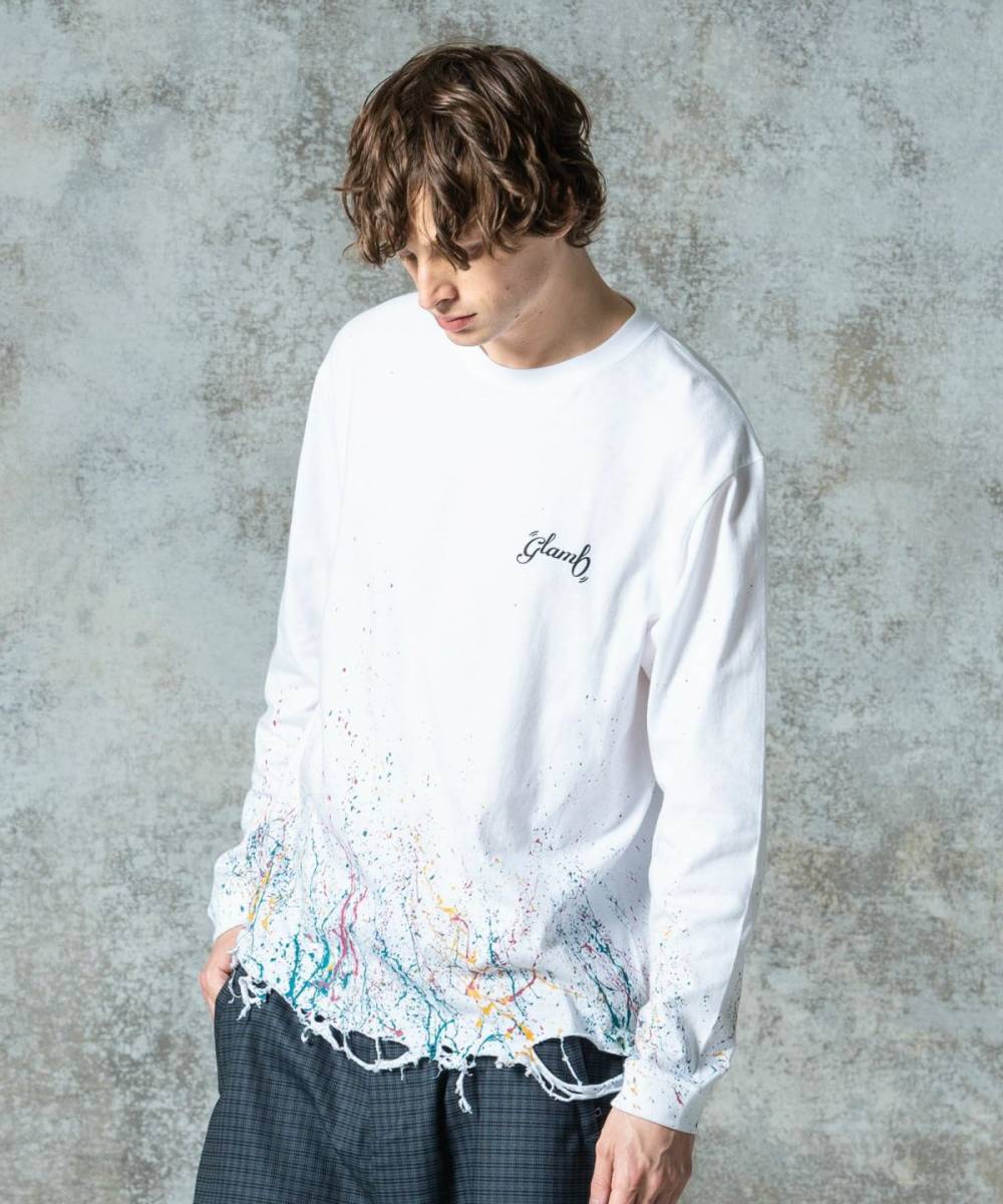 【予約商品】glamb(グラム)GB0325/CS16 : Damage Splash Paint Cutsew / ダメージスプラッシュペイントカットソー - White