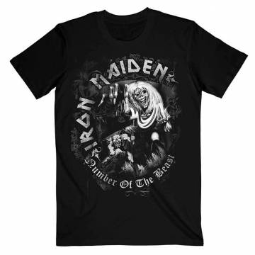 【予約商品】IRON MAIDEN バンドTシャツ ユニセックス: Number Of The Beast Grey Tone - BLACK