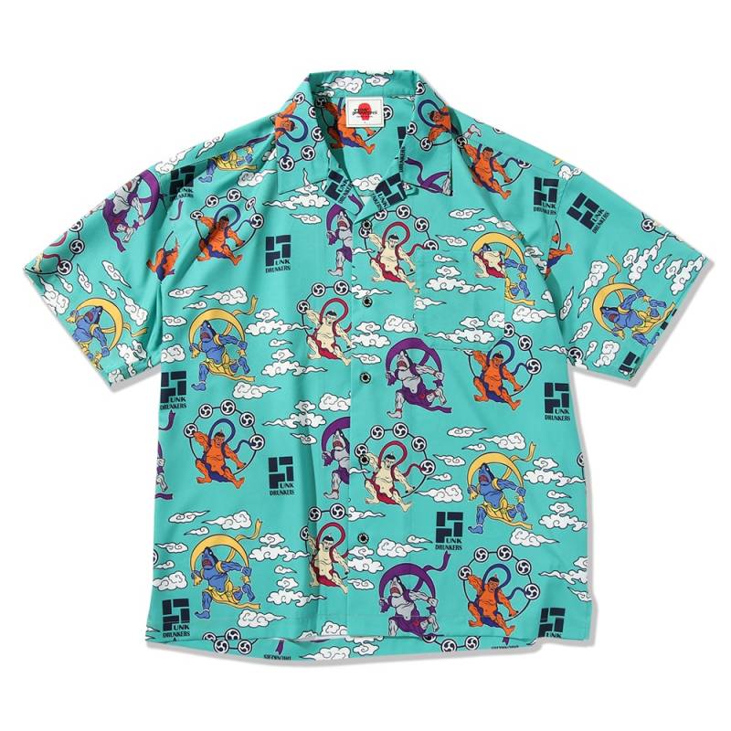 【予約商品】PUNK DRUNKERS (パンク・ドランカーズ) 風神雷神アロハシャツ - A.GREEN