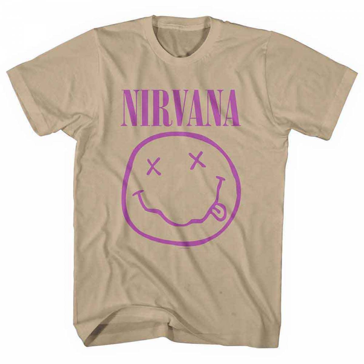 【予約商品】NIRVANA バンドTシャツ ユニセックス: Purple Happy Face (Sand) - SAND