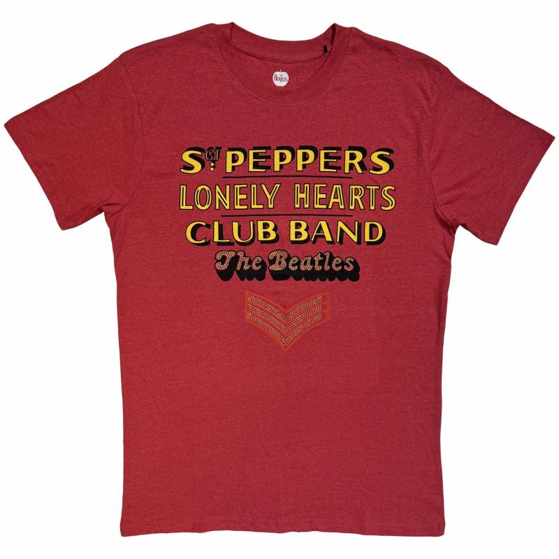 【予約商品】THE BEATLES バンドTシャツ ユニセックス: Sgt Pepper Stacked Crystals (Red) (Embellished)