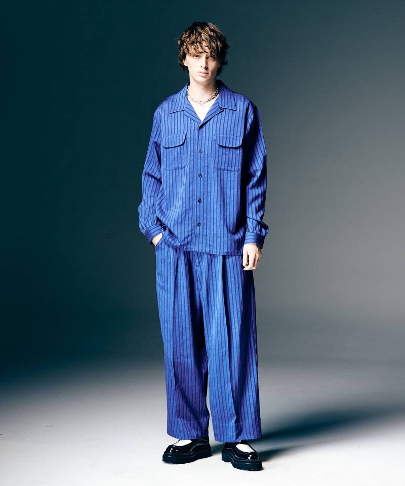 【予約商品】glamb(グラム) Stripe Jacquard Linen Shirt Set Up/ストライプジャガードリネンセットアップ - Blue