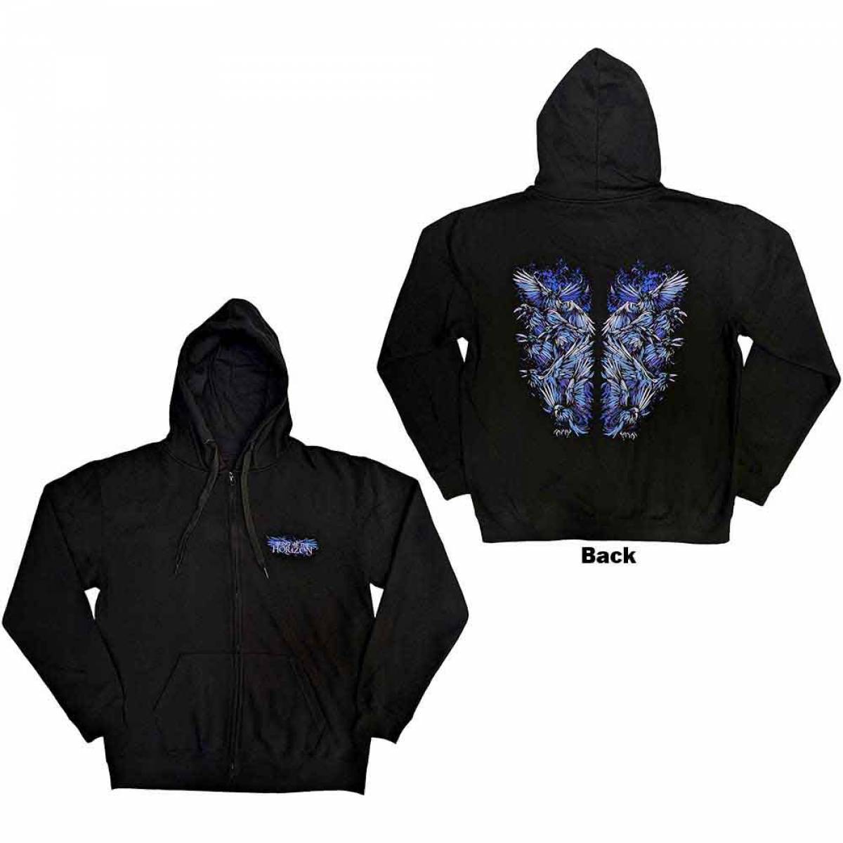 【予約商品】BRING ME THE HORIZON Unisex Zipped Hoodie: Blue Crow Wings (Back Print)