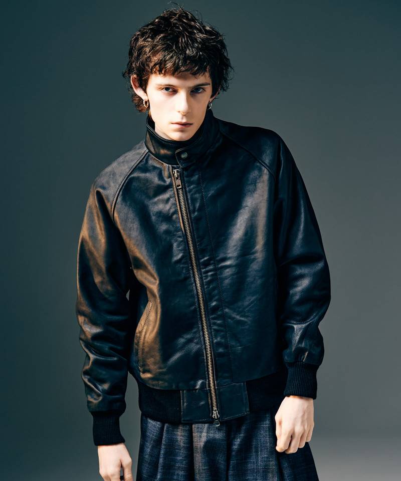 【予約商品】glamb(グラム)Leather Bomber Jacket / レザーボマージャケット - Black
