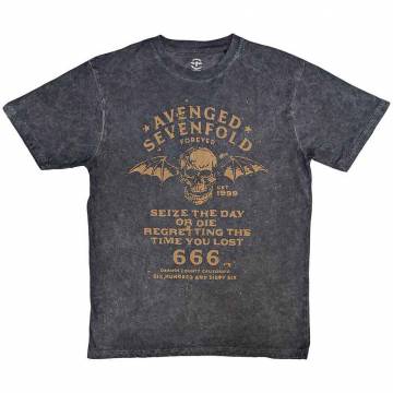 【予約商品】AVENGED SEVENFOLD バンドTシャツ ユニセックス: Seize The Day (Black) (Wash Collection) - BLACK