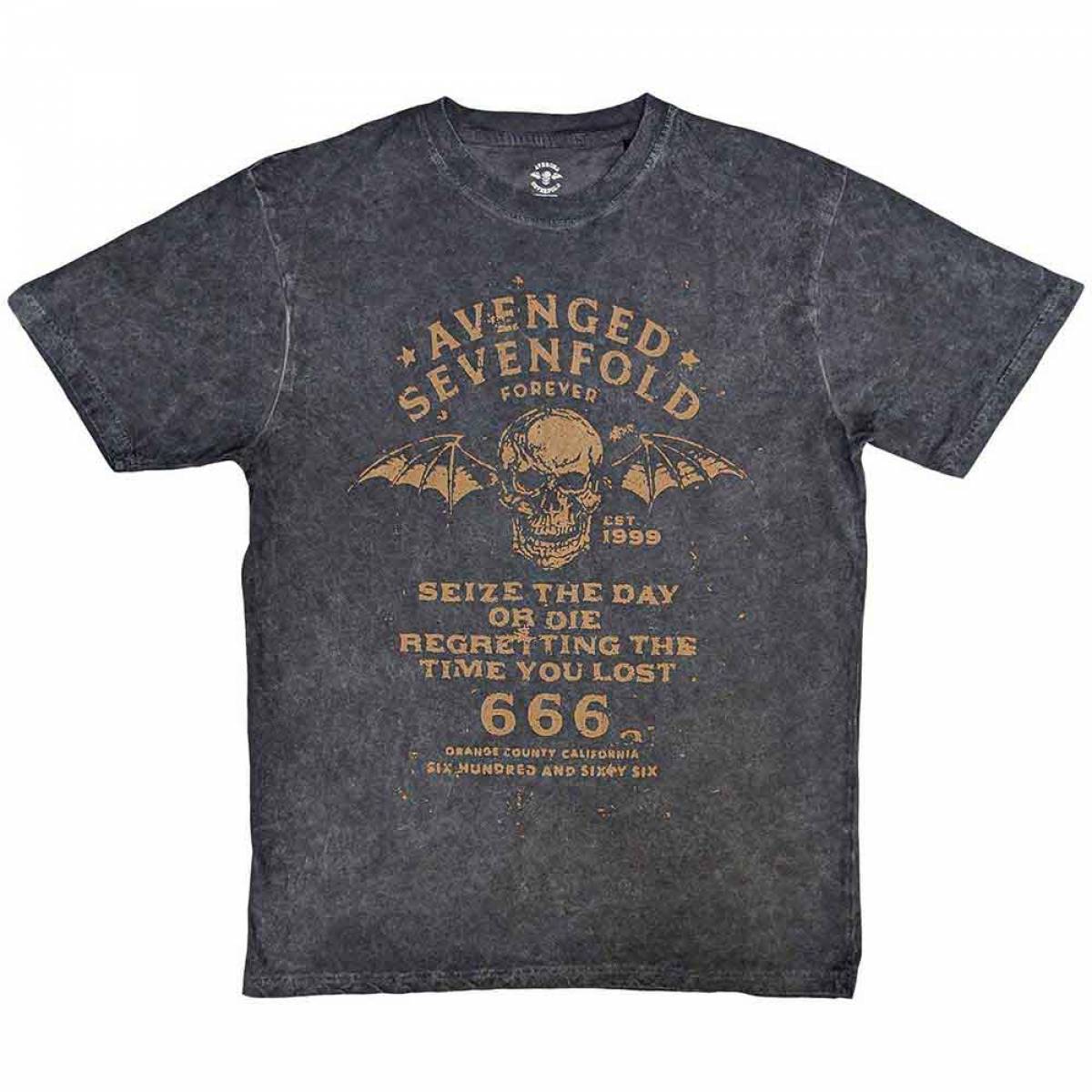 【予約商品】AVENGED SEVENFOLD バンドTシャツ ユニセックス: Seize The Day (Black) (Wash Collection) - BLACK