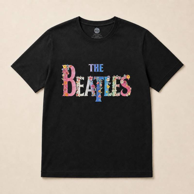 【予約商品】THE BEATLES バンドTシャツ ユニセックス: Floral Logo (Black)