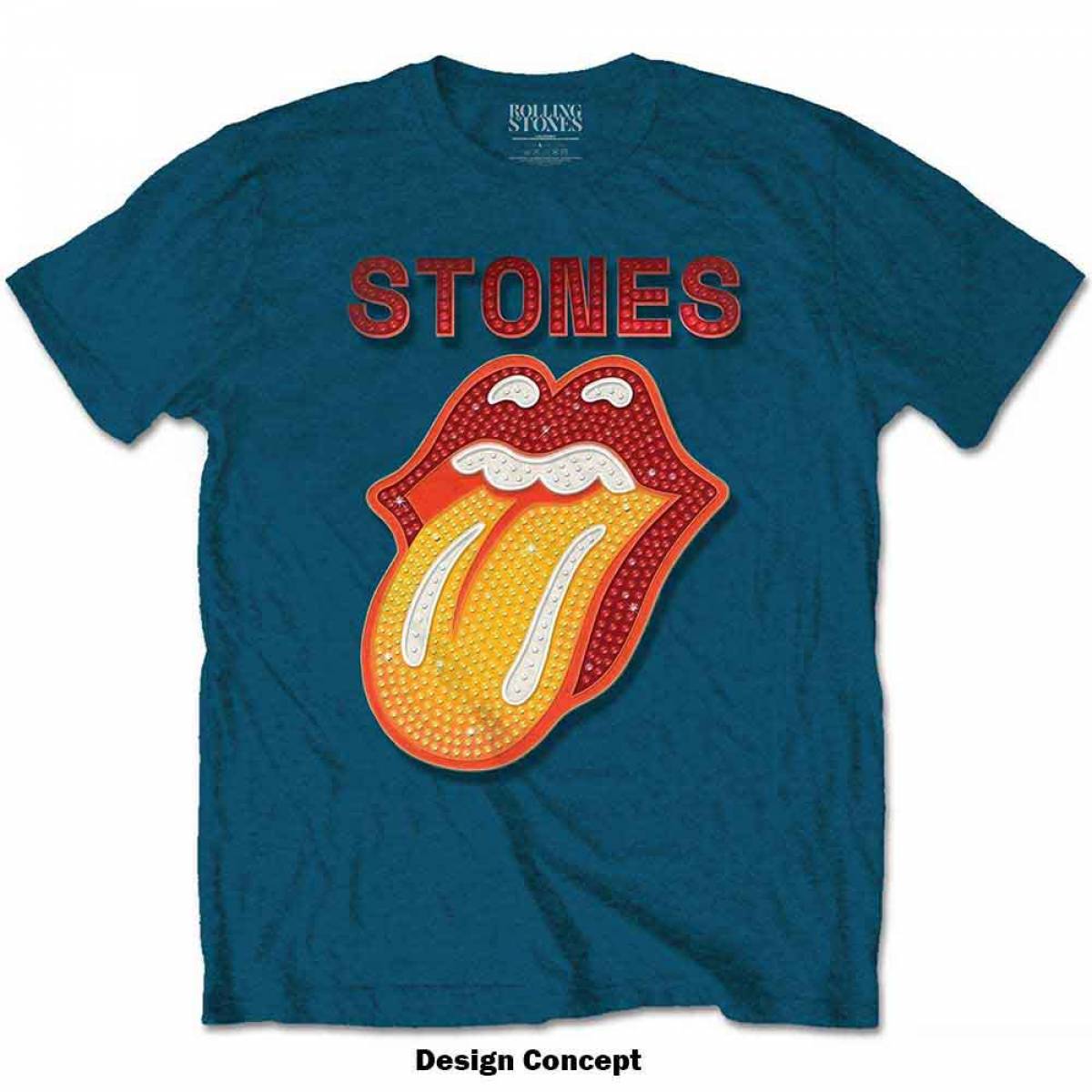 【予約商品】THE ROLLING STONES バンドTシャツ ユニセックス: Dia Tongue (Teal Blue) (Embellished) - TEAL BLUE