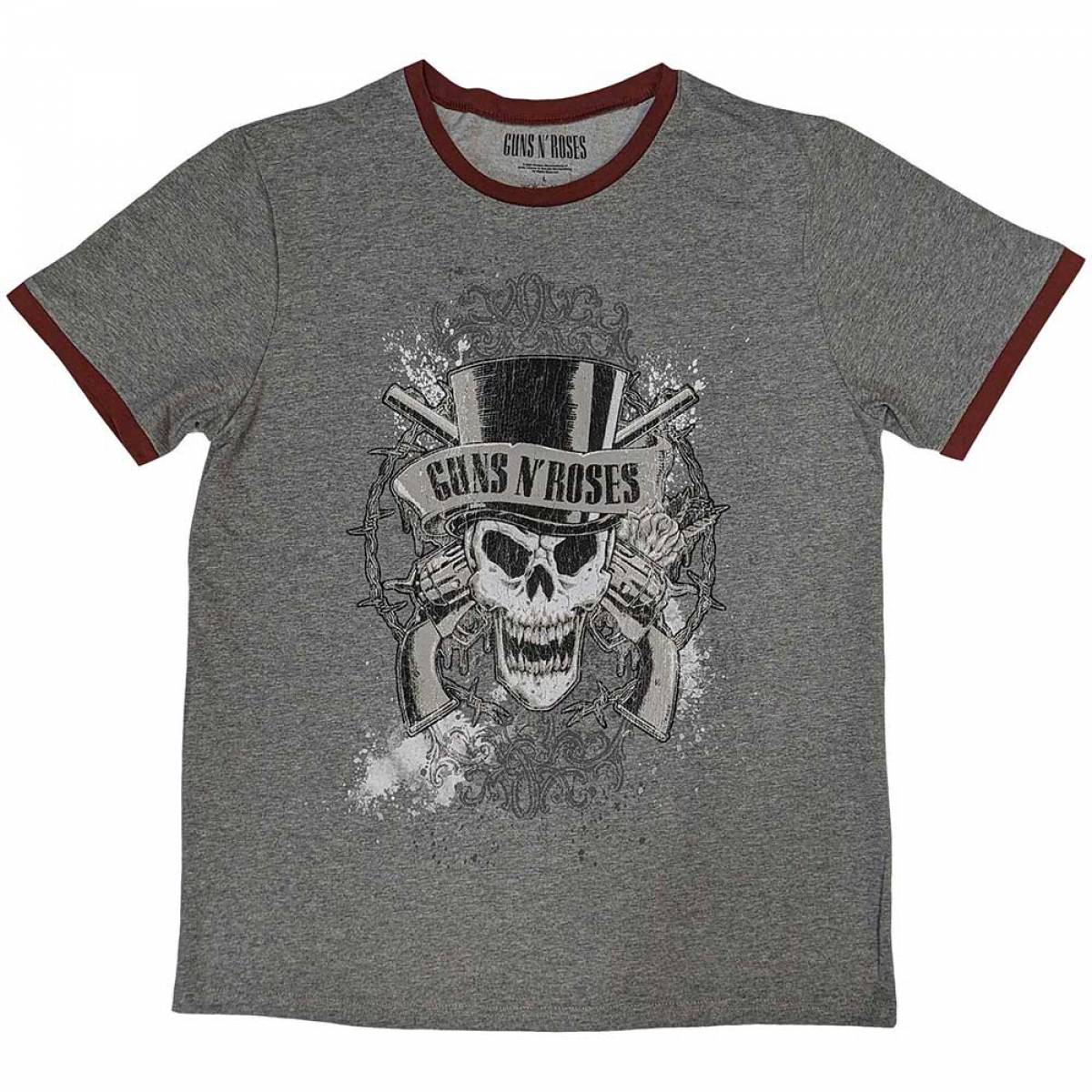 【予約商品】GUNS N' ROSES Unisex Ringer バンドTシャツ: Faded Skull (Grey) - GREY