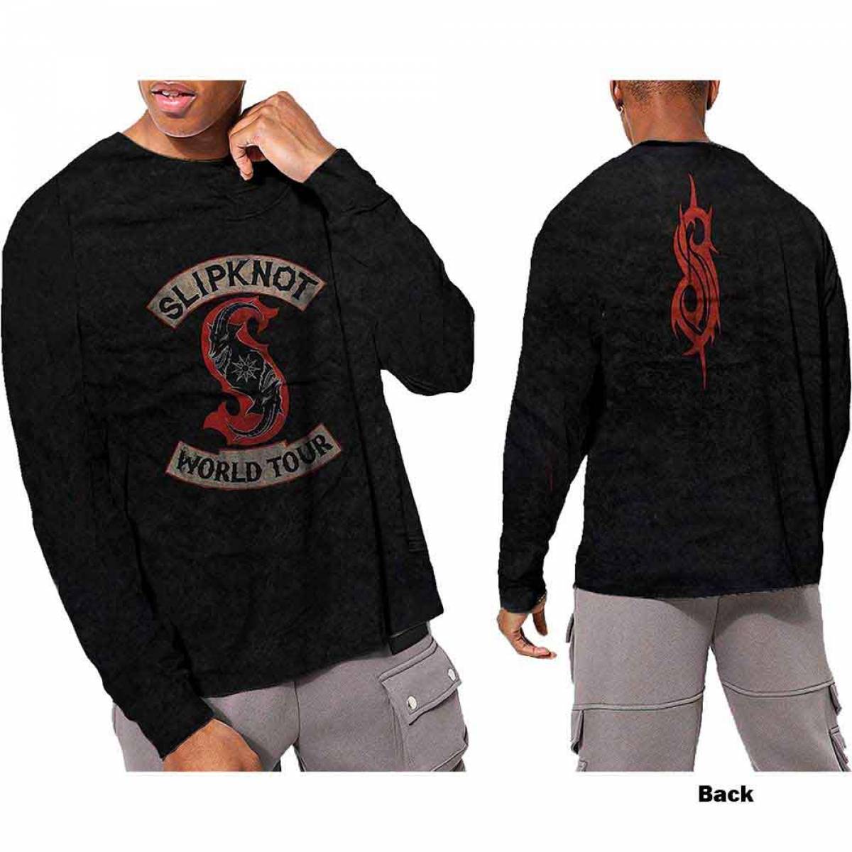 【予約商品】SLIPKNOT Unisex Long Sleeve バンドTシャツ: Patched Up (Black) (Back Print & Wash Collection) - BLACK