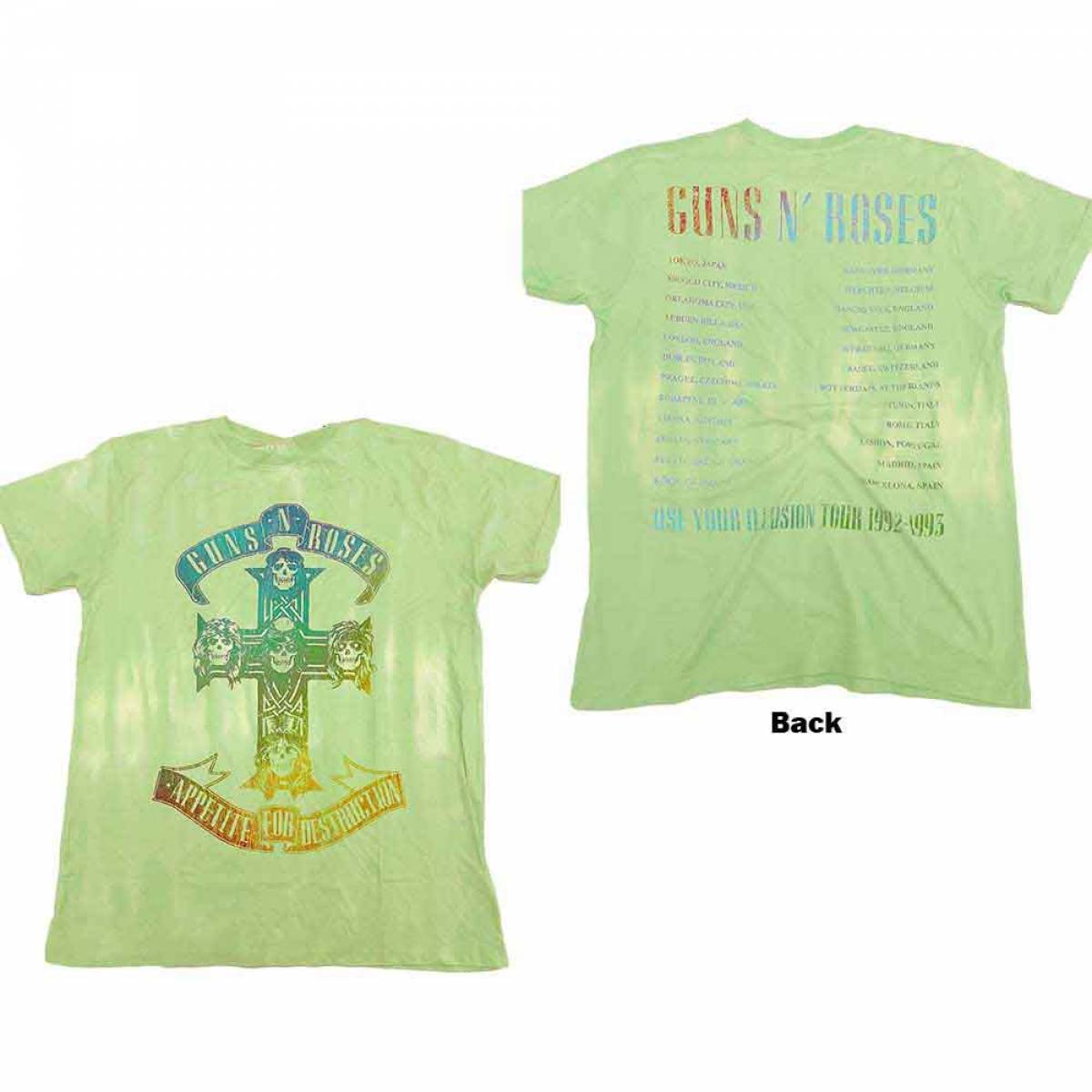 【予約商品】GUNS N' ROSES バンドTシャツ ユニセックス: Gradient Use Your Illusion Tour (Green) (Back Print & Wash Collection) - GREEN