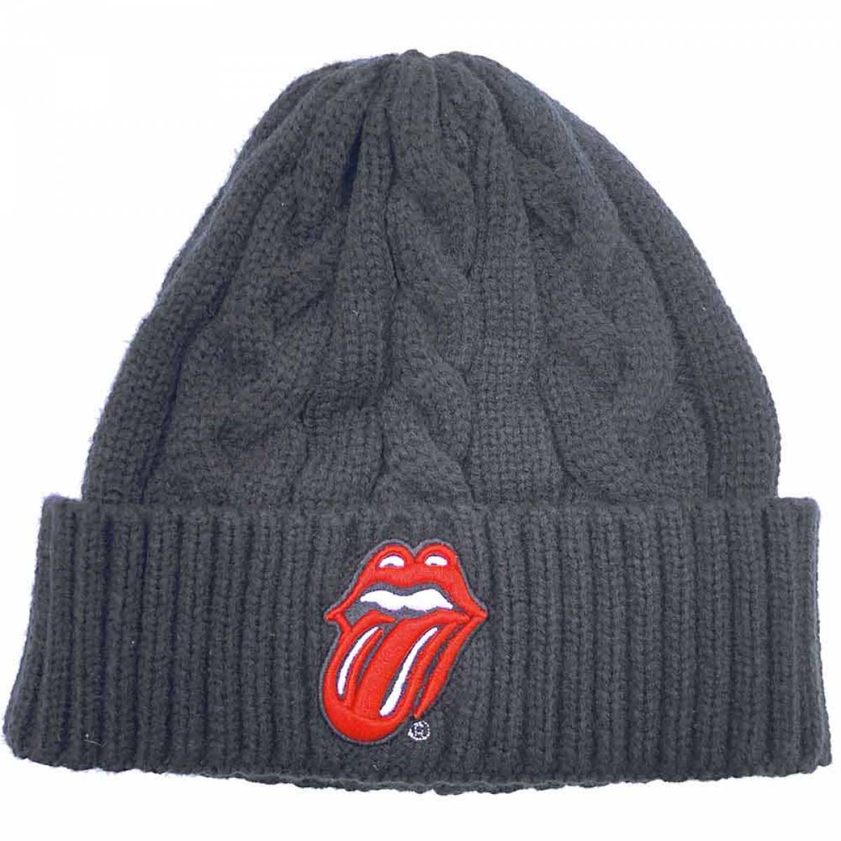 【予約商品】THE ROLLING STONES Unisex Beanie Hat: Classic Tongue (Black) (Cable Knit) - BLACK