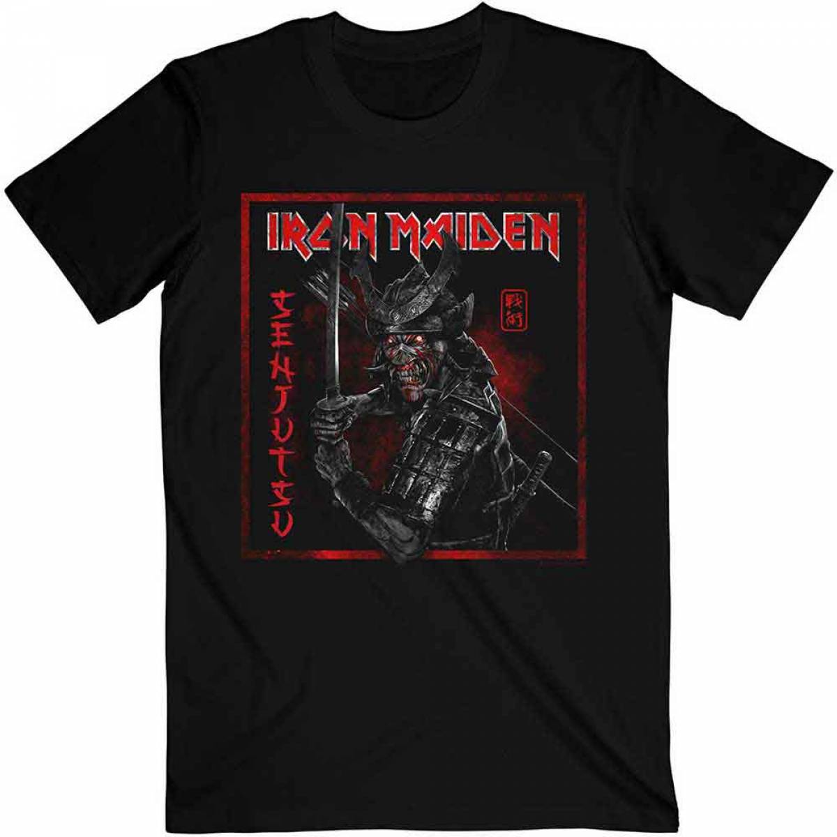 IRON MAIDEN ユニセックスTシャツ: Senjutsu Cover Distressed Red