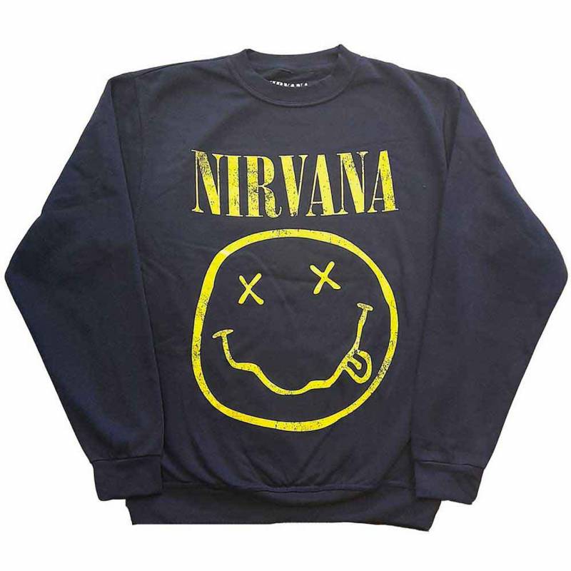 【予約商品】NIRVANA Unisex Sweatshirt: Yellow Happy Face (Navy Blue)