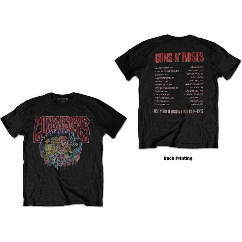 【予約商品】GUNS N' ROSES バンドTシャツ ユニセックス: Illusion Tour (Black) (Back Print)
