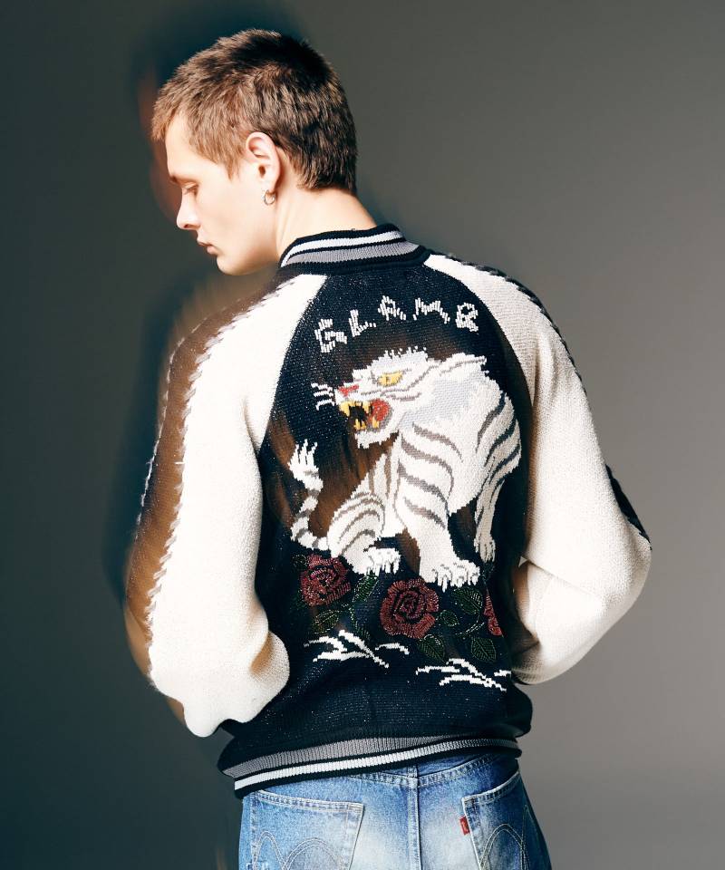 【予約商品】glamb(グラム) White Tiger Knit Ska Jumper / ホワイトタイガーニットスカジャンパー - Black